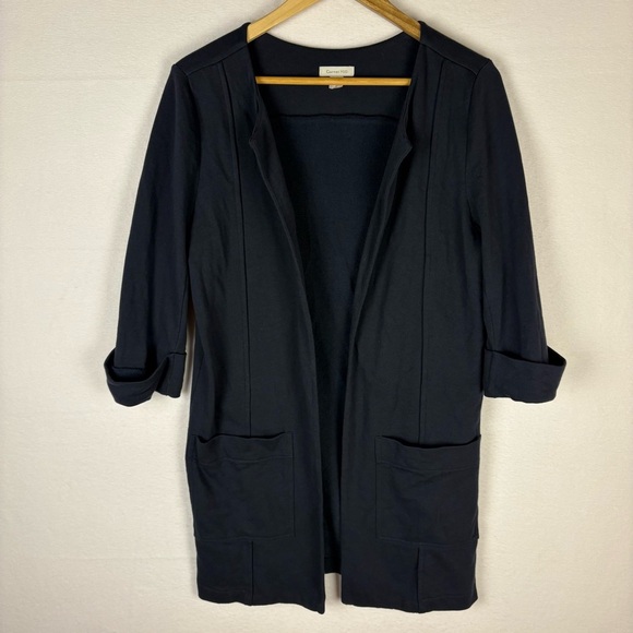 Garnet Hill Navy Blue Cuffed Sleeve Long Open Cardigan - Picture 1 of 6